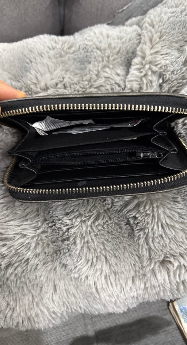 Gri Deri Kadın Cüzdanı, Kürk Detaylı - Görsel 3