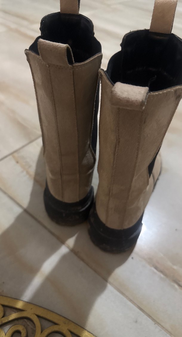 Bej Süet Kadın Botlar, Tokalı, Blok Topuklu - Görsel 2