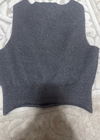 Gri Kadın Örme Kolsuz Kazak Süveter - Görsel 2