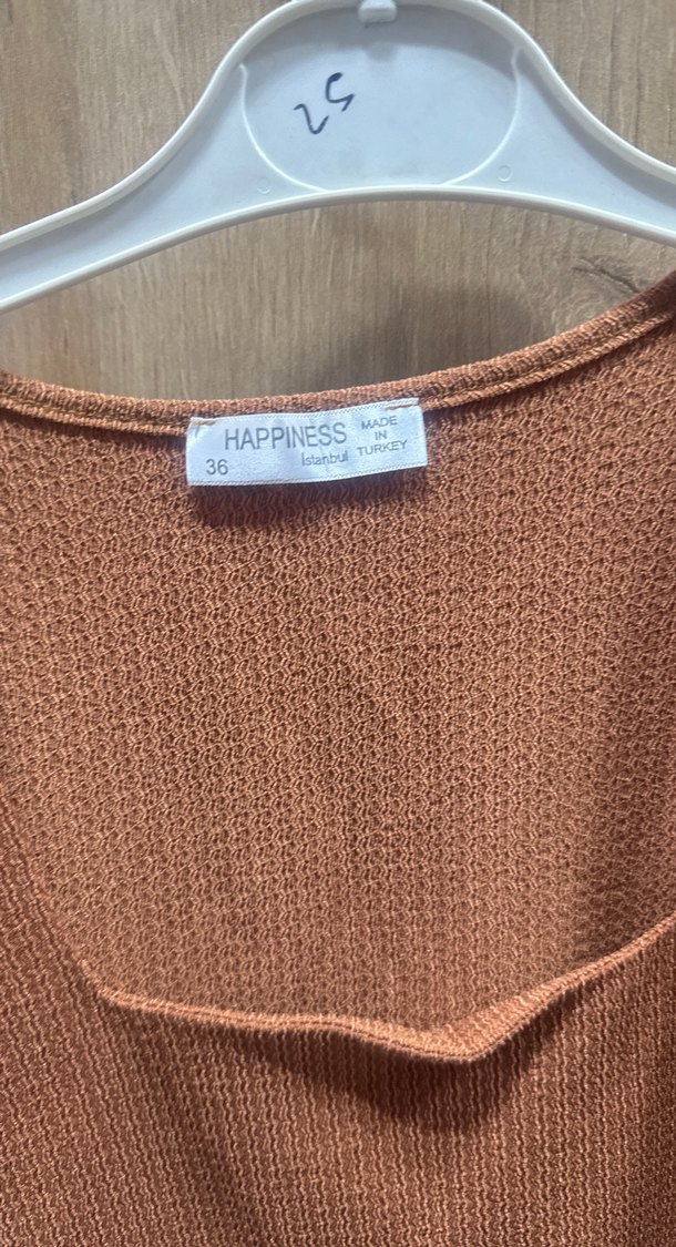 Kahverengi Kısa Kollu Kadın Triko Bluz - Görsel 2