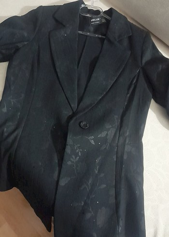 HelloBaby Siyah Kadin Uzun Kesim Dugmeli Blazer Ceket
