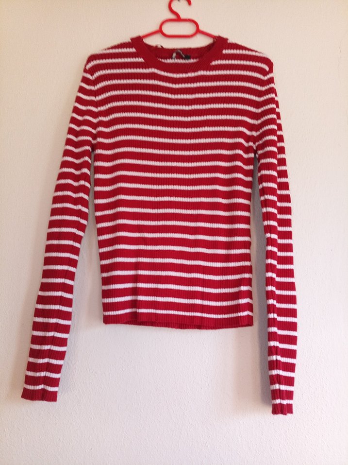 Çizgili, boğazlı, uzun kollu kadın kazak - Görsel 3