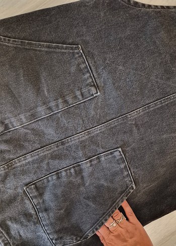 Füme Bol Kesim Askılı Denim kot Elbise - Görsel 2