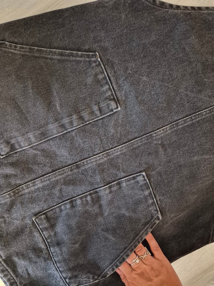 Füme Bol Kesim Askılı Denim kot Elbise - Görsel 2