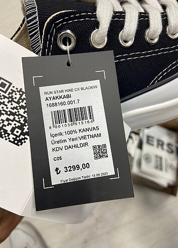 36 Beden Converse Run star Hike Low Etiket barkod full ithal QR kodlu 3