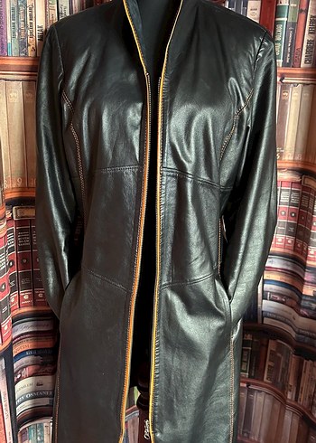 Siyah Uzun Deri Kadın Ceket - Görsel 2