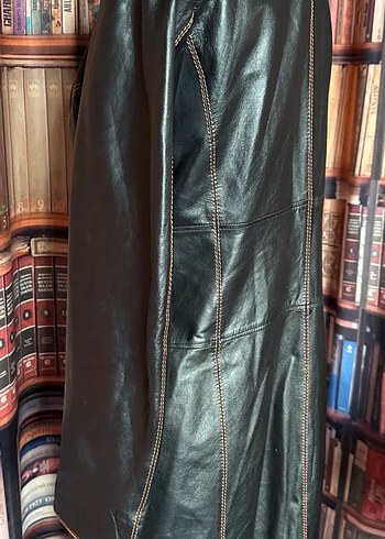 Siyah Uzun Deri Kadın Ceket - Görsel 7