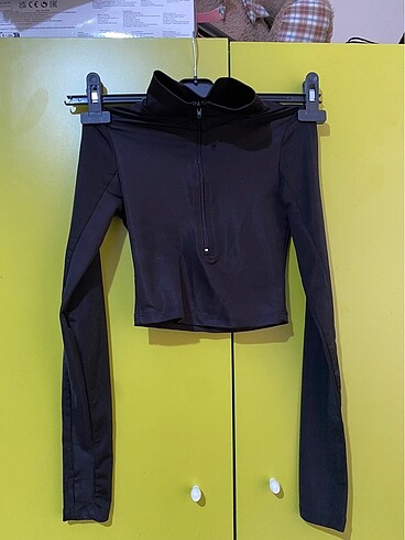 xs Beden siyah Renk Addax Fermuarlı Uzun Kollu Crop Bluz