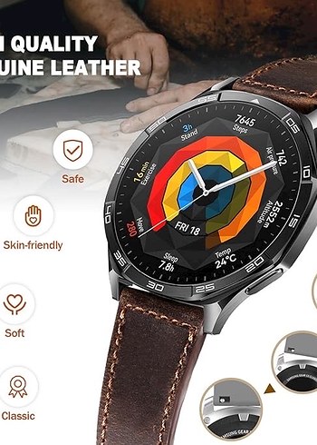 Huawei Watch GT Model Saat uyumlu Gerçek Deri Saat Kayış Kordonu - Görsel 4