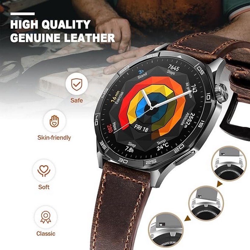 Huawei Watch GT Model Saat uyumlu Gerçek Deri Saat Kayış Kordonu - Görsel 4