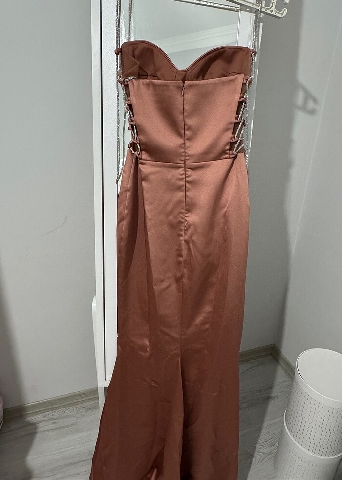 Pudra saten elbise - Görsel 4