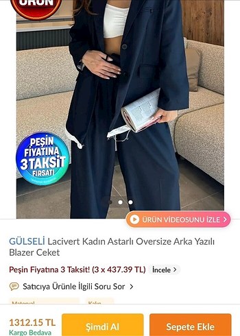 Düğmeli Mavi Kadın Blazer Ceket - Görsel 3