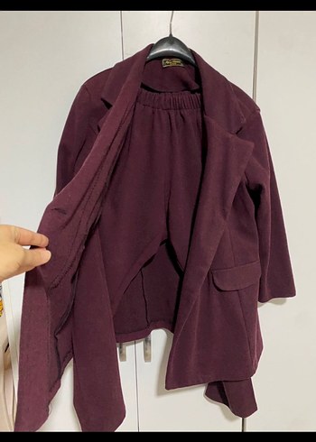 Bordo Süet Düğmeli Kadın Blazer Ceket - Görsel 2