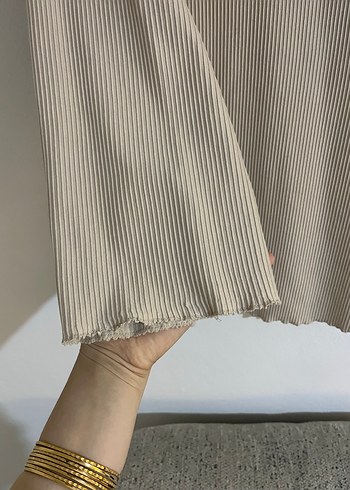 Bej Kadın Keten Uzun Kollu Yüksek Yaka Kazak - Görsel 3