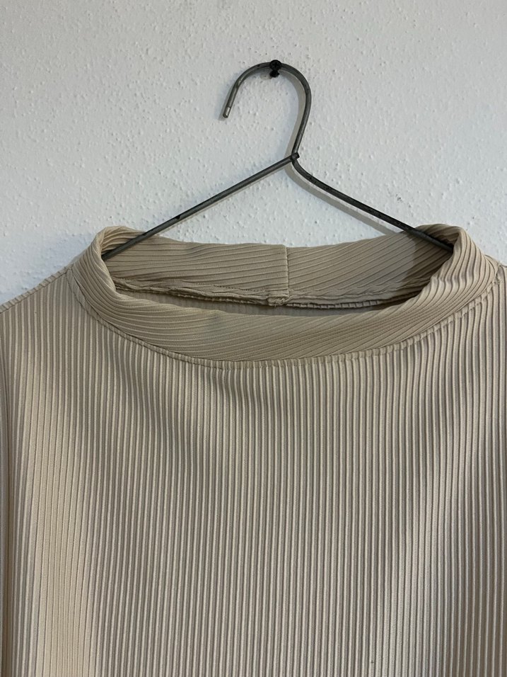 Bej Kadın Keten Uzun Kollu Yüksek Yaka Kazak - Görsel 5