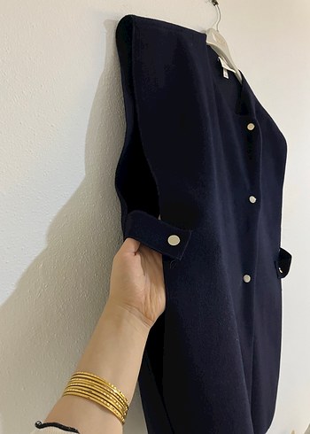 Düğmeli lacivert Kolsuz Midi Yeleği - Görsel 2