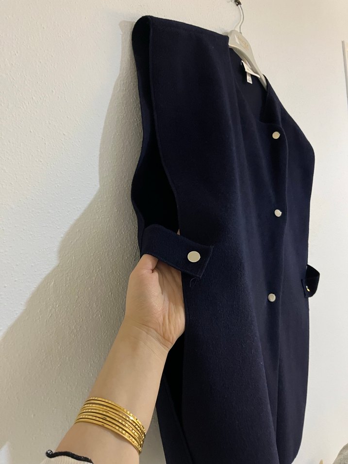 Düğmeli lacivert Kolsuz Midi  Yeleği - Görsel 2