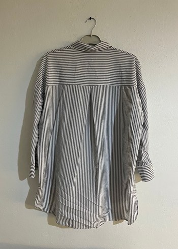 Gri Çizgili Kadın Pamuk Gömlek - Görsel 5