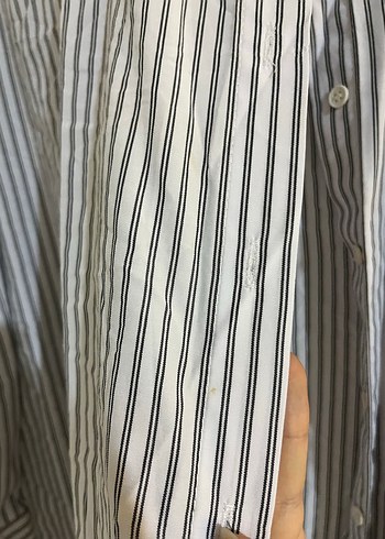 Gri Çizgili Kadın Pamuk Gömlek - Görsel 2