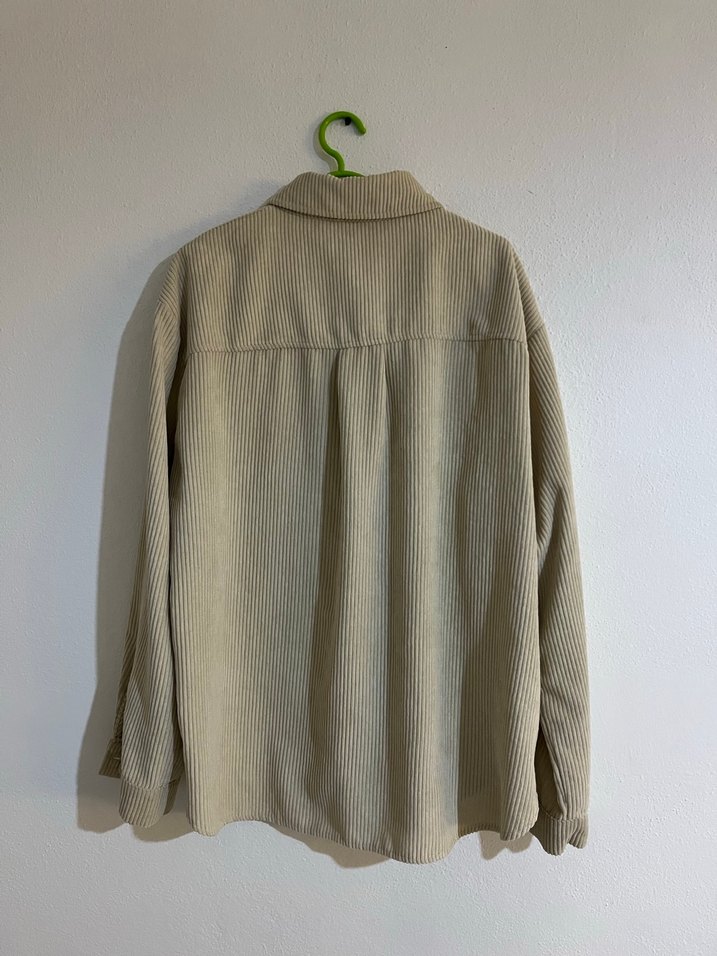 Bej Kadın Keten Düğmeli Uzun Kollu Gömlek - Görsel 5