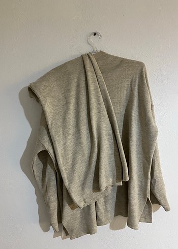 Bej Uzun Kollu Keten Boğazlı Kazak ikili takım - Görsel 3