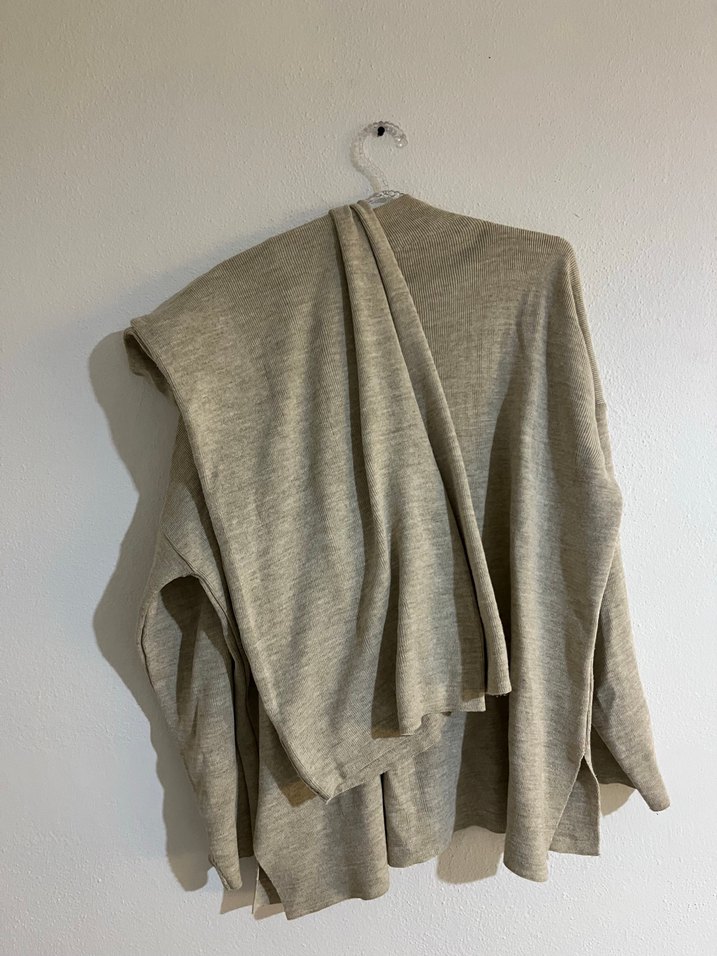 Bej Uzun Kollu Keten Boğazlı Kazak ikili takım - Görsel 3