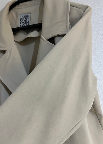 Bej Mini Kadın Keten Trençkot - Görsel 3