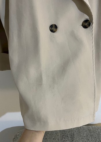 Bej Mini Kadın Keten Trençkot - Görsel 2