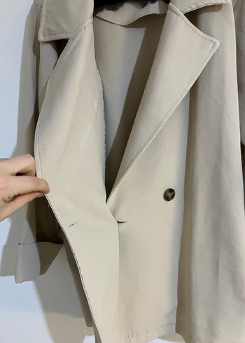 Bej Mini Kadın Keten Trençkot - Görsel 7