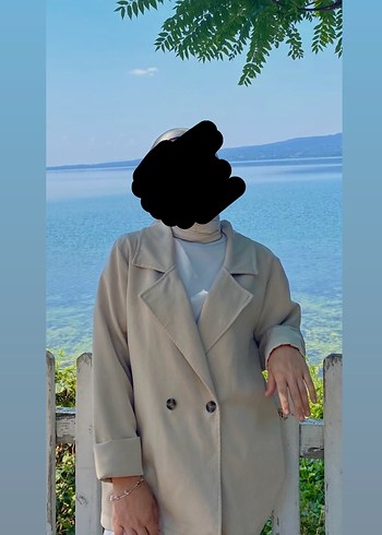 Bej Mini Kadın Keten Trençkot - Görsel 8