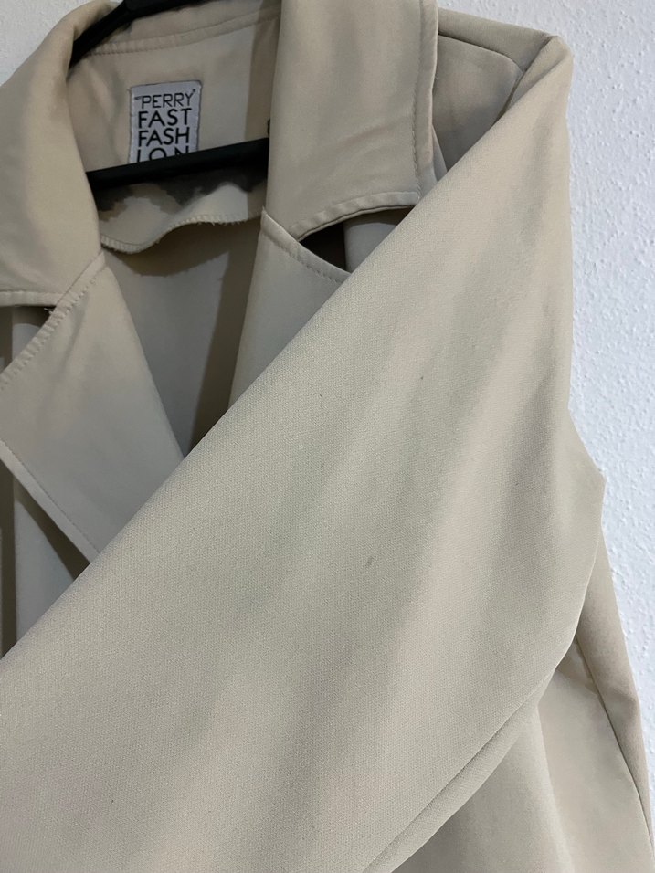 Bej Mini Kadın Keten Trençkot - Görsel 3