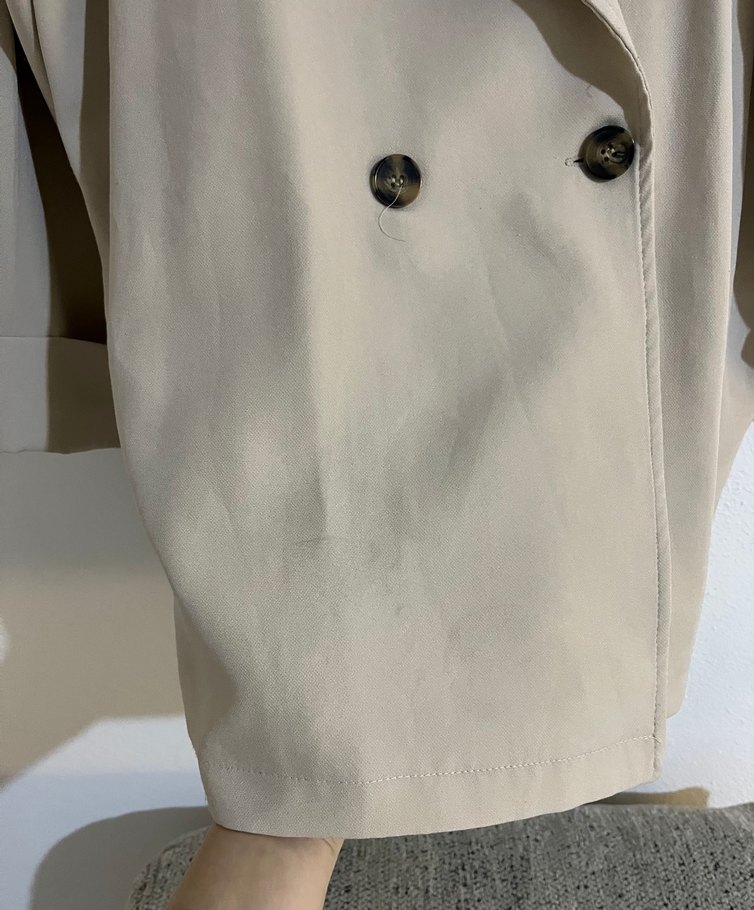 Bej Mini Kadın Keten Trençkot - Görsel 2