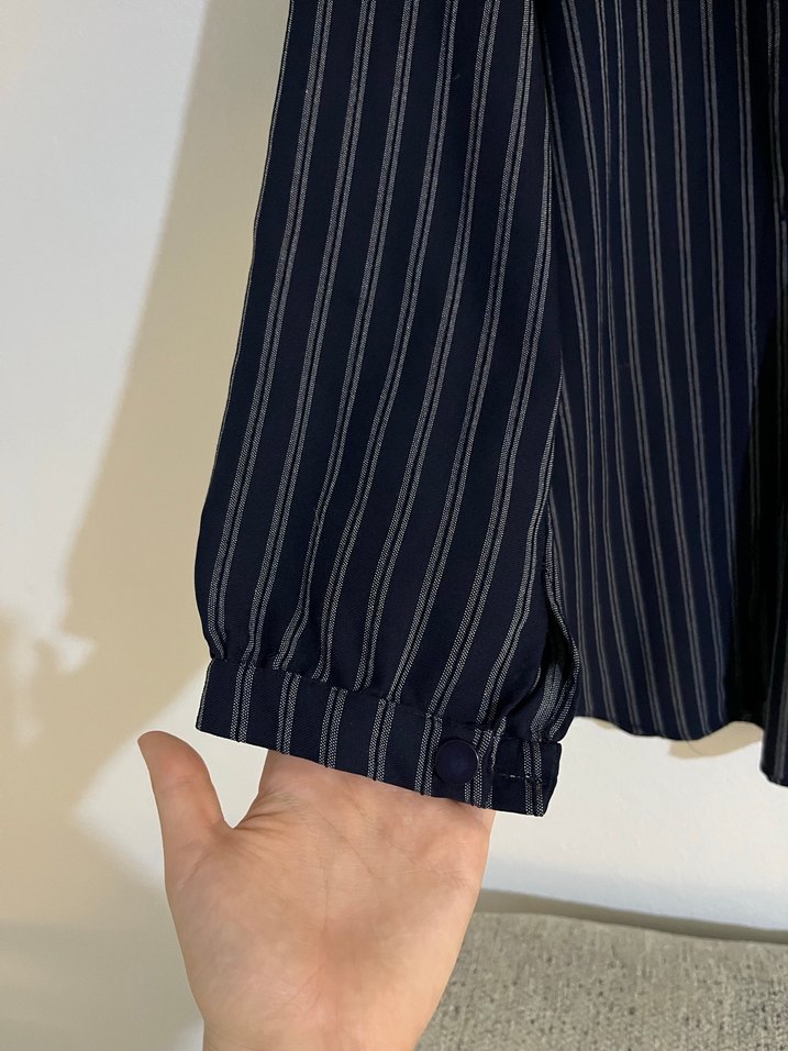 Lacivert Çizgili Kadın Keten Gömlek - Görsel 3