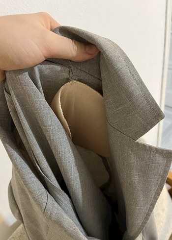 Düğmeli Bej Keten Kadın Blazer - Görsel 7