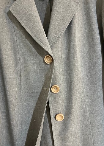 Düğmeli Bej Keten Kadın Blazer - Görsel 4