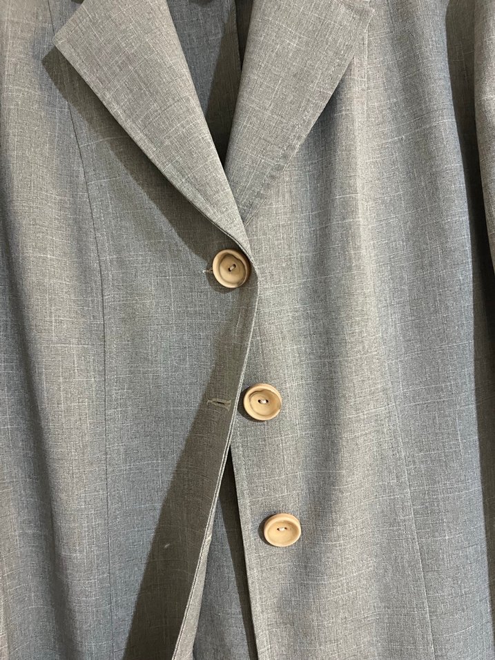 Düğmeli Bej Keten Kadın Blazer - Görsel 4