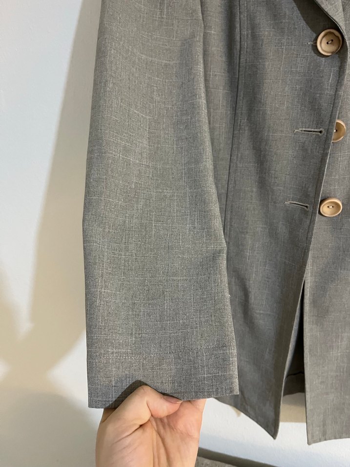 Düğmeli Bej Keten Kadın Blazer - Görsel 2