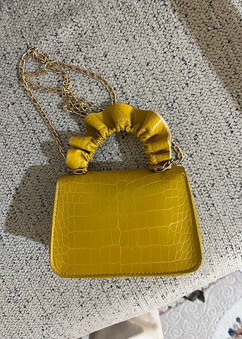 Sarı Yılan Derisi Desenli Kadın Deri Çanta - Görsel 2