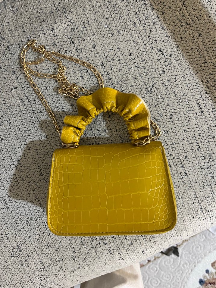 Sarı Yılan Derisi Desenli Kadın Deri Çanta - Görsel 2