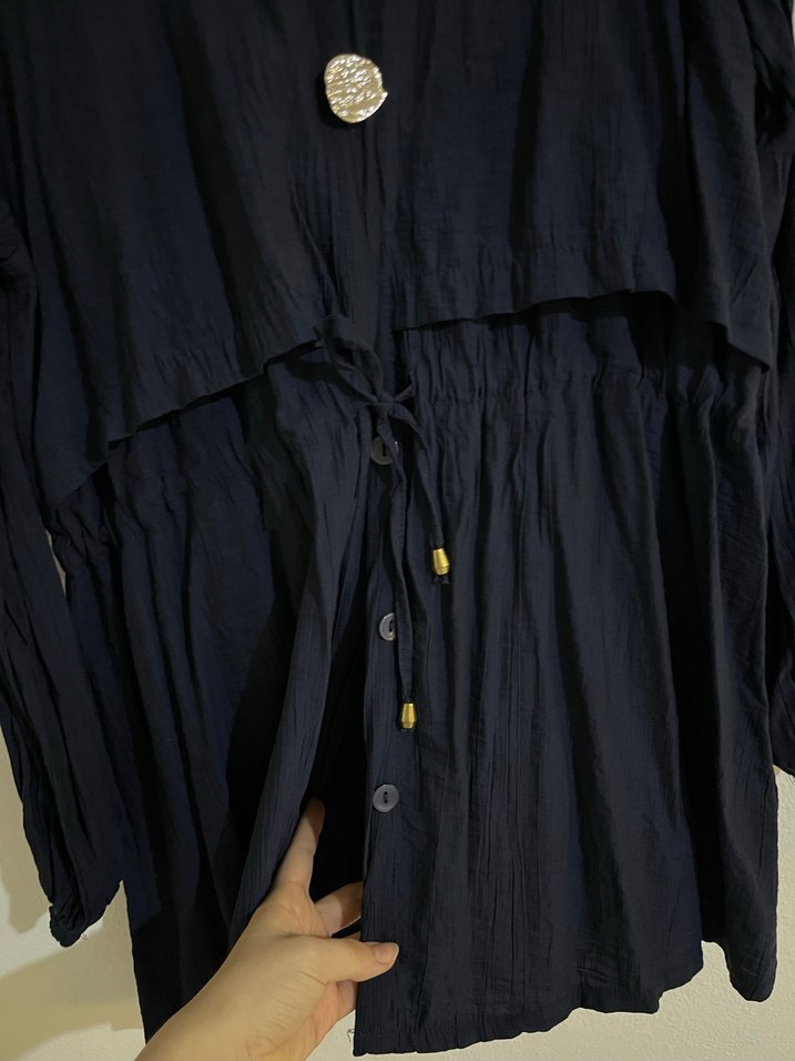 Lacivert Uzun Kollu Keten ikili takım - Görsel 3