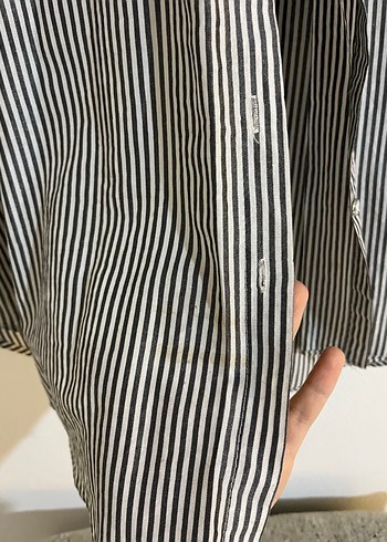 Gri Çizgili Uzun Kollu Keten Gömlek - Görsel 4