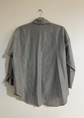 Gri Çizgili Uzun Kollu Keten Gömlek - Görsel 6