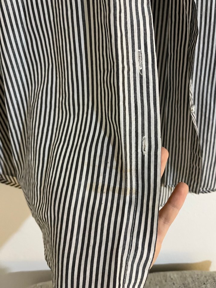 Gri Çizgili Uzun Kollu Keten Gömlek - Görsel 3