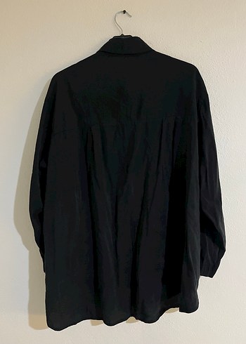 Düğmeli Siyah Keten Kadın Gömlek - Görsel 5