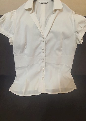 Kadın Beyaz Kısa Kollu Gömlek - Görsel 3