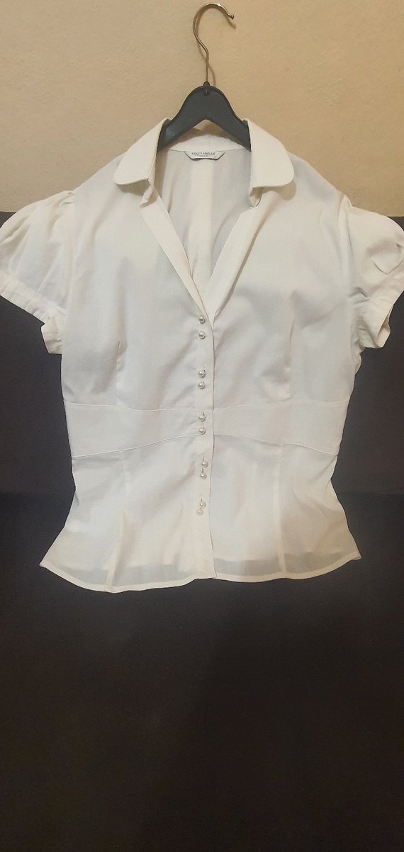 Kadın Beyaz Kısa Kollu Gömlek - Görsel 3