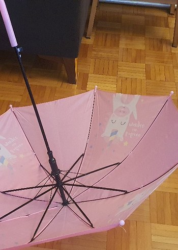 Pembe Unicorn Desenli Kız Şemsiye - Görsel 3