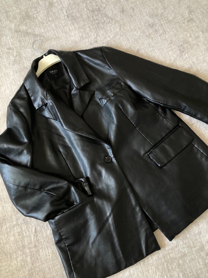 Kadın Siyah Deri Blazer - Görsel 2