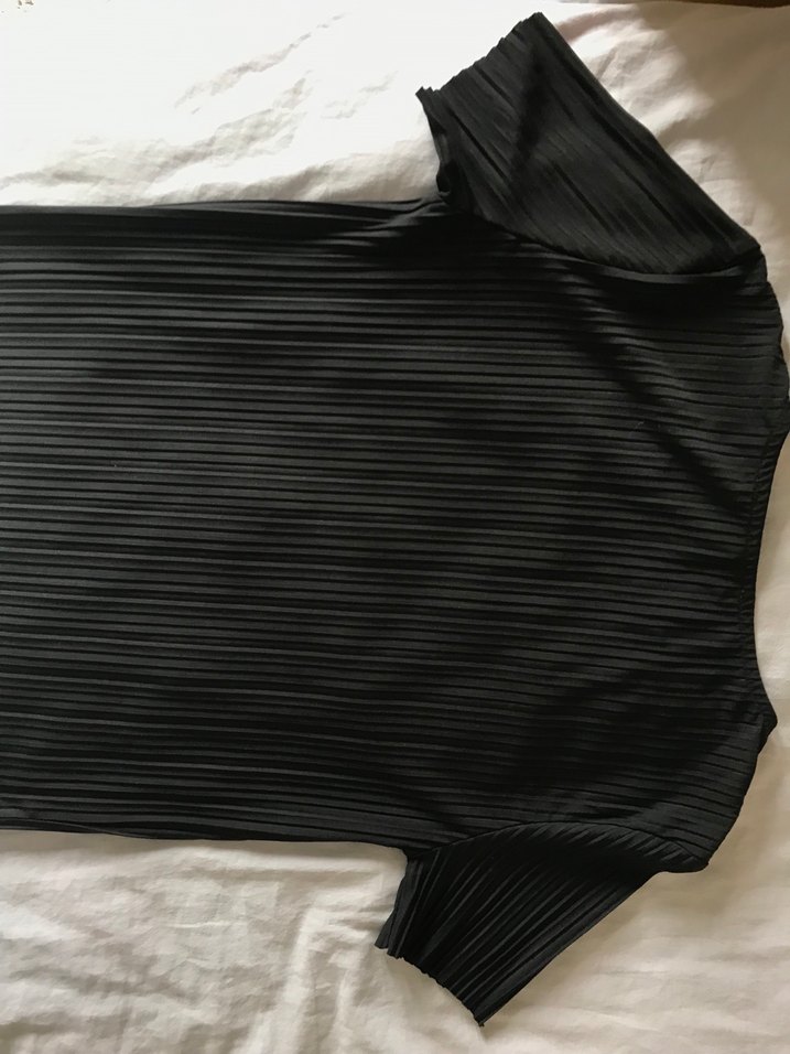 Düz Siyah Pilili Kısa Kollu T-shirt - Görsel 2