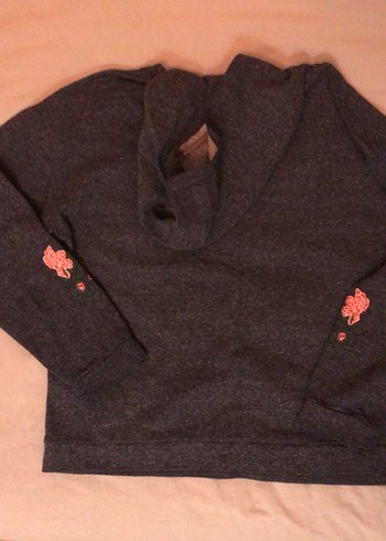 Lacivert Kapüşonlu Nakışlı Kadın Sweatshirt - Görsel 2